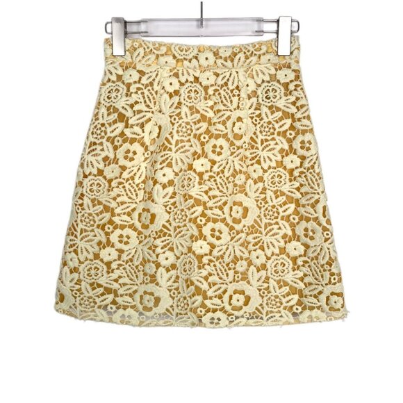Miu Miu Yellow Floral Lace Mini Skirt Size 36 Made In Italy 100% Polyester Linin - Picture 1 of 9